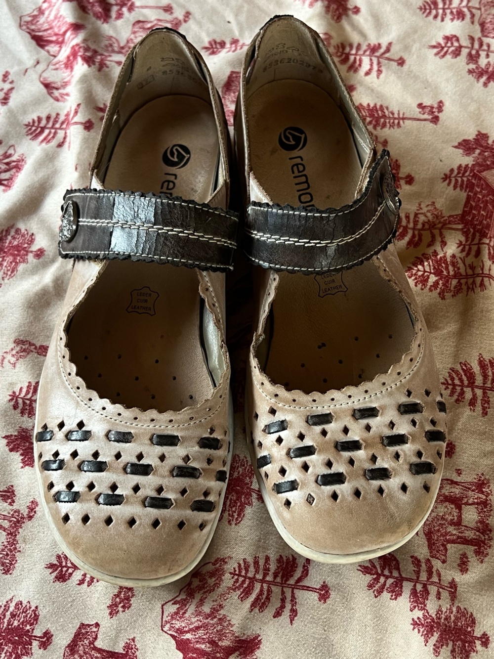 Remonte Beige and Brown Leather Boho Mary Jane Ballet Flats